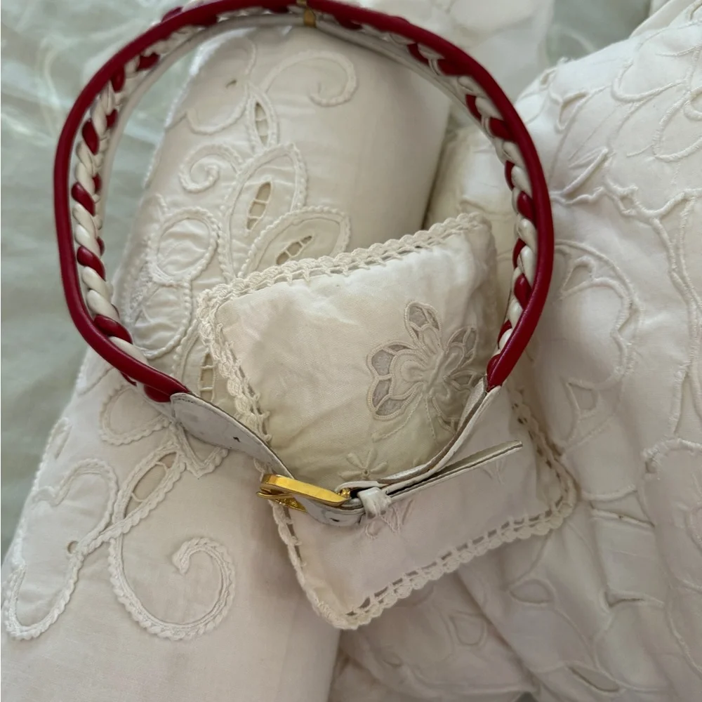 Braided Leather Belt - Red and White